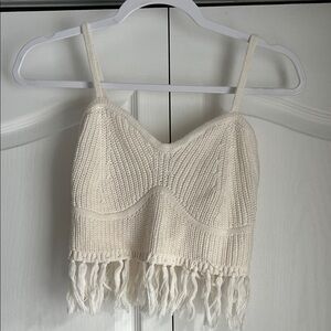 Wild Fable Ivory Knit Fringe Crop Top